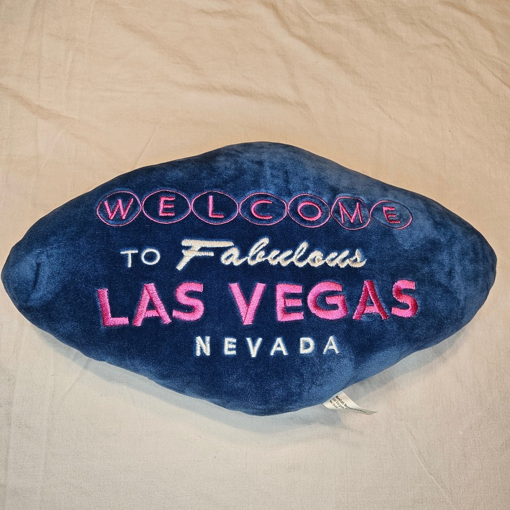 Las Vegas Nevada Souvenir Plush Pillow Navy Blue Embroidered 16‎ Inch Cushion